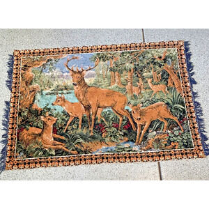 Vintage Deer Buck Large Tapestry Wall Hanging Rug Decor 50X70 Forest Nature